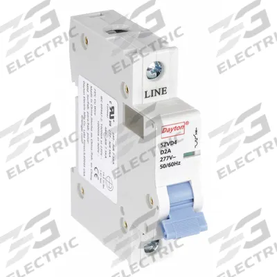 Dayton Supplementary Protector: 2 A Amps, 5kA at 277V AC, Screw Clamp, NDB2-63 - D-Curve, 1-Pole UL1077 DIN Rail-Mount Supplementary Protectors