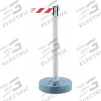 TENSABARRIER Barrier Post with Belt: Red, Chevron, No Legend, 7 1/2 ft Belt Lg, White (MPN 885-32-STD-NO-D3X-C). Key specifications — Base Material: Plastic; Belt Color: Red; Brand: TENSABARRIER; Post Material: Plastic; Post Color: White; Message: No Legend.