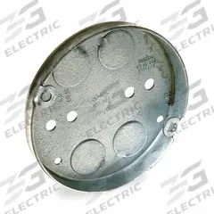 RACO Electrical Box: Steel, Steel Material & Nominal Size, Round, 2 Gangs, 1/2 in Box Dp, 4 in Dia. (MPN 295-1). Key specifications — Brand: RACO; Bracket Style: Without Bracket; Clamp Style: NM-B.