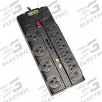 TRIPP LITE Outlet Strip: 12 Outlets, 8 ft Cord Lg, 2,880 J Rated Energy, 15 A Current, Black, 5-15P (MPN TLP1208SAT). Key specifications — Brand: TRIPP LITE; Mounting Style: Keyhole.