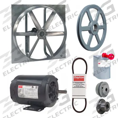 Dayton Exhaust/Supply Fan: Belt Drive, 36 in Blade, 1/2 hp, Open Dripproof, 230/460V AC - Belt-Drive Reversible Panel Fans with Drive Package