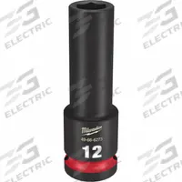 MILWAUKEE Deep Impact Socket: 1/2 in Drive Size, Metric, 12 mm Socket Size, 6-Point, Deep, Friction (MPN 49-66-6273). Key specifications — attr1215501: MILWAUKEE; attr1215515: Black Phosphate; attr1215518: 12 mm.