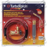 TURBOTORCH Brazing And Soldering Kit: Swirl Flame, CGA-200, Trigger-Start, Extreme Series, Torch Kit (MPN 0386-0834). Key specifications — Kit Series: Extreme; Compatible Fuel Cylinder Size: MC; Included Acetylene Regulator CGA Number: CGA-200; Included Tip Manufacturer Part Number: PL-8A; Connection Type: Quick Connect; Manufacturer Part Number: 0386-0834; Brand: TURBOTORCH; Item: Torch Kit.