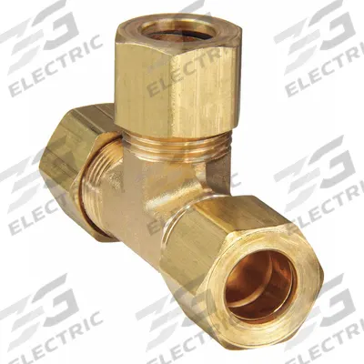 PARKER Compression Tee Fitting: 3/8 in OD x 3/8 in OD x 3/8 in OD Fitting Size, Brass - Standard Sleeve Brass Compression Fittings