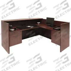 REGENCY L-Shape Reception Desk: Melamine, Mahogany, 42 in Overall Ht, 71 in Overall Wd, Melamine (MPN LRDRT2BFMH)