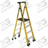 WERNER Podium Stepladder: 6 ft Ladder Size, Fiberglass, 375 lb Load Capacity, 35 lb Wt (MPN PD7304-4C). Key specifications — Brand: WERNER; Included Features: Casters.