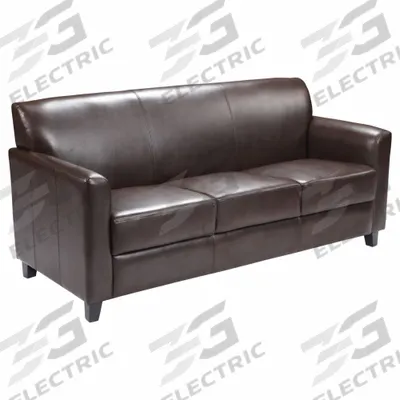 FLASH FURNITURE Sofa: Brown, Black, Faux Leather, Wood, 59 in Seat Wd, 20 in Seat Dp - Sofas