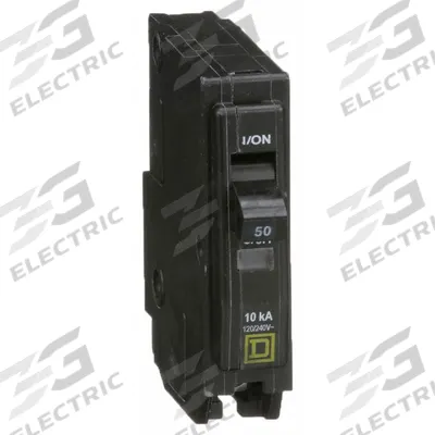 SQUARE D Miniature Circuit Breaker: 50 A, 120/240V AC, Single Phase, 10kA at 120/240V AC - QO Series, Plug-In Square D Miniature Circuit Breakers