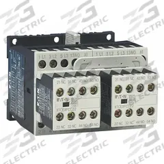 EATON IEC Magnetic Contactor: Reversing, 3 Poles, 3NO Contacts, 12 A, 24V DC Coil (MPN XTCR012B21TD). Key specifications — Brand: EATON; Integrated Surge Suppression: Yes.