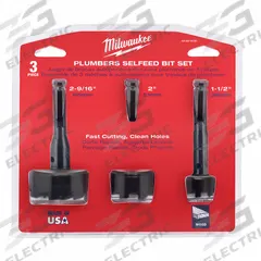 MILWAUKEE Plumber Self Feed Drill Bit Set: Hex, 6 5/8 in Overall Lg, Steel, 3 Drill Bits (MPN 49-22-0030). Key specifications — attr325817: Plumber Self Feed Drill Bit Set; attr277224: MILWAUKEE.