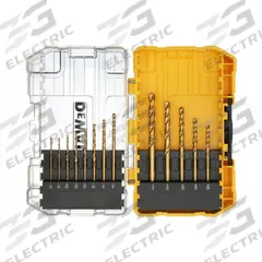 DEWALT Jobber Length Drill Bit Set: 13 Pc, 1/16" to 1/4", 135° Point, TiN-Coated HSS (MPN DW1363). Key specifications — attr1236168: ToughCase®+.