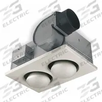 Bathroom Fan: Ceiling, 70 cfm Max, 4 sones, 1 Speed, BR40, Infrared Lamp, Round Duct (MPN 164). Key specifications — Brand: BROAN; Nameplate Voltage: 120V AC; Primary Light Type: BR40; Sensor Type: None; Duct Shape: Round; Heater: With Heater; Heater Type: Infrared Lamp; Includes: Adjustable Mounting Brackets.