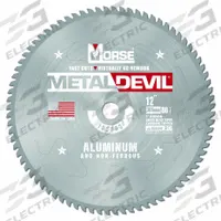 MORSE Circular Saw Blade: 12 in Blade Dia., 80 Teeth, 0.09 in Cut Wd, 1 in Arbor Size, Carbide (MPN 102803-WWG). Key specifications — attr1116119: MORSE; attr1145631: Aluminum.