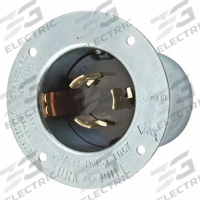 HUBBELL Locking Inlet: Non-NEMA, Silver, 250V DC/600V AC, 50 A, 3 Pole - General Purpose Inlets