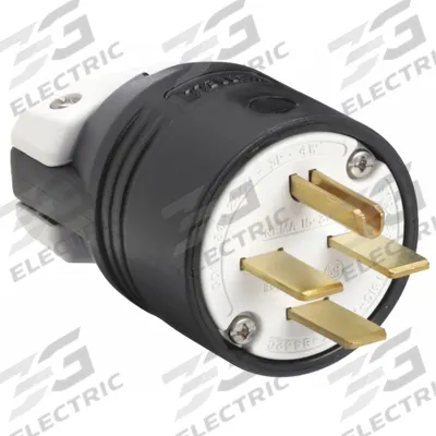 HUBBELL Straight Blade Plug: 15-30P, 250V AC, 30 A, 3 Pole, 4 Blade, Black (MPN HBL8431C) - General Purpose Plugs