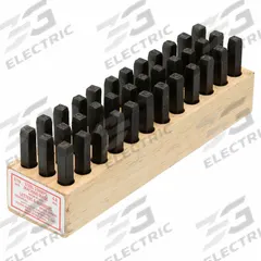 YOUNG BROS. STAMP WORKS Hand Stamp Kit: 3/16 in Character Ht, 2 7/16 in Shank Lg, Steel (MPN 05361). Key specifications — Material: Steel; Brand: YOUNG BROS. STAMP WORKS; Characters Included: A thru Z.
