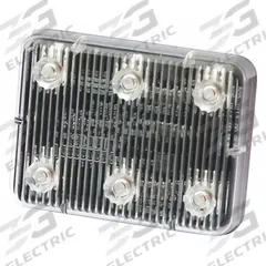 ECCO Warning Light: Perimeter Flashing Warning Light, Amber, 3/8 in Overall Wd, 1 5/8 in Overall Ht (MPN ED0004A). Key specifications — Operating Voltage: 12-24V DC; Number of Flash Patterns: 14; Includes: Mounting Hardware; Electrical Connection: Blunt Cut Wires; Mount Type: Self-Adhesive; Brand: ECCO; Shape: Square.