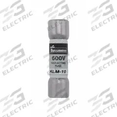 BUSSMANN Fuse: KLM Series, Midget, Fast-Acting, 10 A, 600 V AC, 600 V DC, 13/32 in x 1 1/2 in (MPN KLM-10). Key specifications — attr1287209: KLM; attr211192: BUSSMANN.