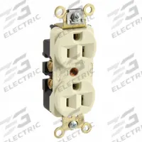 HUBBELL Receptacle: Duplex, 5-15, Ivory, 125V AC, 15 A, 2 Pole / 3 Wire (MPN HBL5252I)