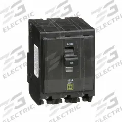 SQUARE D Miniature Circuit Breaker: 35 A, 120/240V AC, Three Phase, 10kA at 120/240V AC, 3 Poles (MPN QO335). Key specifications — Phase: Three; Amps: 35 A; AC Voltage Rating: 120/240V AC; Max. AIR Rating: 10kA at 120/240V AC; For Use With: QO Load Centers and NQ Panelboards; Brand: SQUARE D.