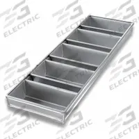 CHICAGO METALLIC Bread Pan: Aluminized Steel, 5 Slots, 8 1/8 in Overall Wd, 2 1/4 in Overall Dp (MPN 44575). Key specifications — Pan Style: Open Top Bread Pan; Brand: CHICAGO METALLIC; Color: Silver; Material: Aluminized Steel; NSF Certified: No; Number of Slots: 5.