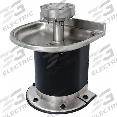 ACORN Wash Fountain: Black/Silver, Stainless Steel, Semi-Circular, 32 in Overall Wd - Foot-Operated Push Button Wash Fountains