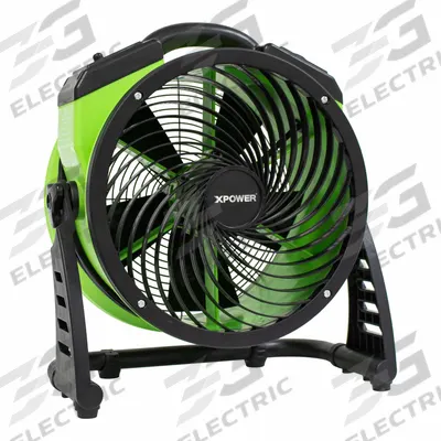 XPOWER Axial Blower: 1,560 cfm, Pivoting Frame, 115V AC, Variable Speeds, Green - Portable Fans