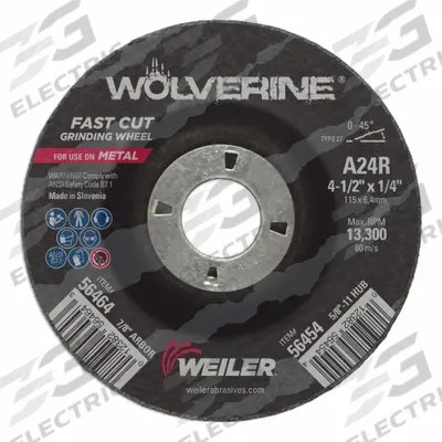 WEILER Abrasive Grinding Wheel: Type 27, 4 1/2" x 1/4" x 7/8", Aluminum Oxide - General Purpose Grinding Wheels for Carbon & Stainless Steel