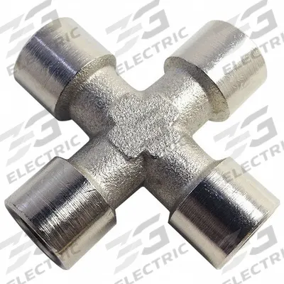 LEGRIS Metal Pipe Cross: Cross, 1/8 in x 1/8 in x 1/8 in x 1/8 in, Nickel-Plated Brass - Threaded Medium-Pressure Pipe Fittings
