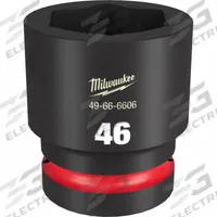 MILWAUKEE Standard Impact Socket: 1 in Drive Size, Metric, 46 mm Socket Size, 6-Point, Std, Friction (MPN 49-66-6606). Key specifications — attr1215501: MILWAUKEE; attr1215515: Black Phosphate; attr1215518: 46 mm.