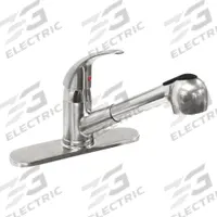 DOMINION FAUCETS Low Arc Pull Out Kitchen Faucet: Silver, Cast Brass, Single-Post, Deck, 1 Handles (MPN 77-2110). Key specifications — Series: Silver; Brand: DOMINION FAUCETS.