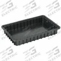 LEWISBINS Divider Box: 0.2 cu ft, 16 1/2 in x 10 7/8 in x 2 1/2 in, Lid Not Included, Plastic (MPN DC2025-SXL BUY 12S). Key specifications — Includes Dividers: Dividers Not Included; Includes Lid: Lid Not Included; Material: Plastic; Color: Black; Brand: LEWISBINS.