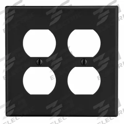 HUBBELL Wall Plate: Duplex Outlet, 2 Gang, Black - General Purpose Wall Plates