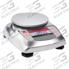 OHAUS Food Scale: 5 3/4 in Weighing Surface Dp, 4 3/4 in Weighing Surface Wd, 3 in Overall Ht, LCD (MPN 83998130). Key specifications — Readability: 0.00005 lb/0.01 g; Brand: OHAUS; IP Rating: Not IP Rated.