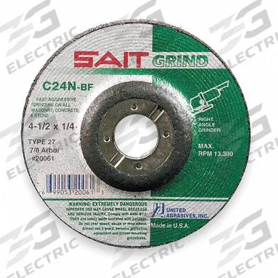 UNITED ABRASIVES-SAIT Depressed Center Grinding Wheel: Type 27, 7" x 1/4" x 7/8", Silicon Carbide - Grinding Wheels for Concrete & Masonry