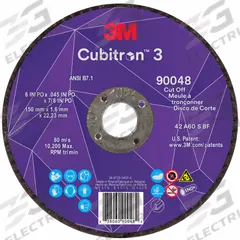 3M CUBITRON 3 Cut-Off Wheel: Type 27, 6" x 0.045" x 7/8", Ceramic, 60 Grit (MPN 90048). Key specifications — Brand: 3M CUBITRON 3.