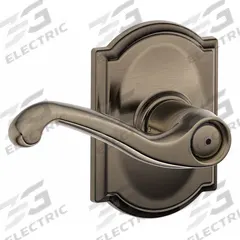 SCHLAGE RESIDENTIAL Door Lockset: Privacy Lever Locksets, Nickel, ADA Compliant (MPN F40 FLA 620 CAM). Key specifications — Ligature Resistance: Not Ligature-Resistant; Brand: SCHLAGE RESIDENTIAL; Lockset Function ANSI Code: F76; Visual Indicator Message: No Message; Lockset Style: Camelot; ADA Compliant: Yes; Finish: Satin Nickel-Plated, Blackened, Satin Relieved, Clear Coated : Brass.