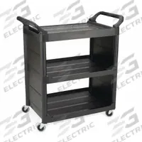 RUBBERMAID COMMERCIAL PRODUCTS Utility Cart: Enclosed, 150 lb Max Load Capacity, 3 Shelves (MPN FG342100BLA). Key specifications — NSF Certified: No; Brand: RUBBERMAID COMMERCIAL PRODUCTS; Caster Type: (4) Swivel; Enclosed/Open/Partially Enclosed: Enclosed; Color: Black; Material: Plastic; Product Type: Utility Cart.