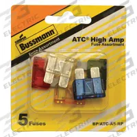 BUSSMANN Fuse Kit: Includes Series ATC, Automotive Fuses, 10 A – 30 A Range (MPN BP/ATC-A5-RP). Key specifications — Fuse Series Included: ATC; Tool Included: None; Brand: BUSSMANN.