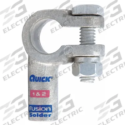 FUSION Battery Terminal: Right Elbow, Solder, 1 to 2 ga, Pink Color, Negative - Right Elbow Alignment