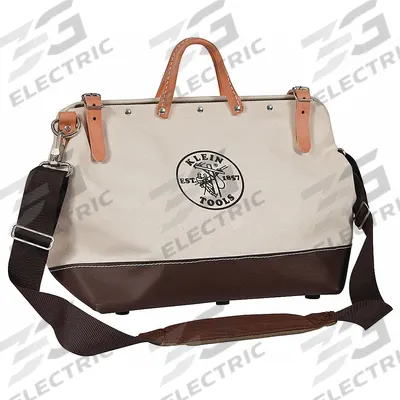 KLEIN TOOLS Tool Bag: 16 in W x 6 in D x 12 in H, Brown, Canvas, 13 Pockets - Canvas Wide-Mouth Tool Bags