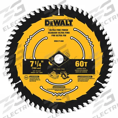 DEWALT Circular Saw Blade: 7 1/4 in Blade Dia., 60 Teeth, 0.07 in Cut Wd, 5/8 in Arbor Size - Wood-Cutting Blades
