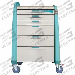 CAPSA HEALTHCARE Anesthesia Cart: Polymer, (1) Swivel with Brake/(3) Swivel, Green, 6 Drawers (MPN AM-AN-STD-ELOK-G). Key specifications — Material: Polymer; Brand: CAPSA HEALTHCARE; Caster/Wheel Configuration: (3) Swivel; Cabinet Color: Green.