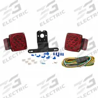 GROTE Trailer Lighting Kit: LED, Trailer Light, Red, Square, 4 3/4 in Overall Ht, Wire Harness (MPN 65320-5). Key specifications — Standards: FMVSS 108; Electrical Connection: Wire Harness; Brand: GROTE; Installation Type: Removable; Lens Color: Red; Mount Type: Bracket; Lighting Technology: LED; Hardware Included: (5) Self-Stripping Connectors.