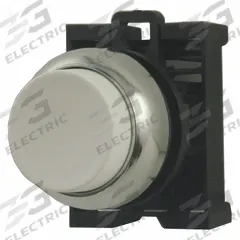 EATON Extended Push Button: 22 mm Mounting Size, Metallic, Maintained (MPN M22M-DRH-W). Key specifications — Brand: EATON; Action: Maintained; Series: M22; Push Button Material Type: Metallic.
