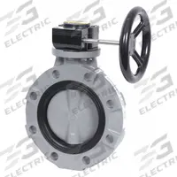 HAYWARD Butterfly Valve: 6 in Pipe Size, Concentric, 150 psi Max. Pressure (CWP), Wafer, FKM, FKM (MPN BYV44060A0VG000). Key specifications — Brand: HAYWARD; Handle Type: Gear Operated Handwheel; Disc Material: Glass-Filled Polypropylene.
