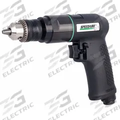 SPEEDAIRE Air-Powered Drill: 3/8 in Chuck, Medium Duty, 1,800 RPM, 0.5 hp, Keyed, Reversible (MPN 21AA70). Key specifications — attr1320790: SPEEDAIRE.