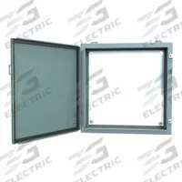 HAMMOND Electrical Enclosure: Steel, 24 in x 24 in x 6 in, NEMA 12/13, w/Panel, Solid Cover, Hinged (MPN 1418J6). Key specifications — Brand: HAMMOND; Closure Method: Clamps; Knockouts: Not Included.