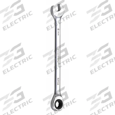 WESTWARD Combination Wrench: Alloy Steel, Chrome, 8 mm Head Size, 5 1/2 in Overall Lg - Metric 12-Point Ratcheting Combination Wrenches