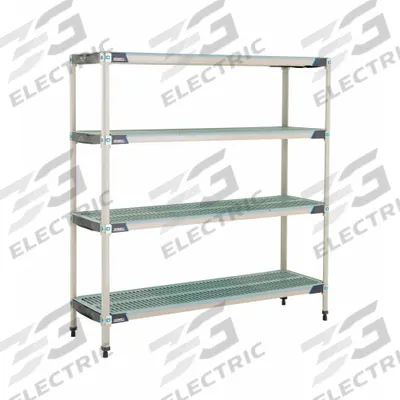 METRO Plastic Industrial Shelving: 18 in x 60 in, 62 in Overall Ht, 4 Shelves - Harsh-Environment Antimicrobial Stationary Plastic Shelving